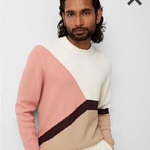 Simons Cream and Pink Crewneck Sweater Modern Colorblock Design
